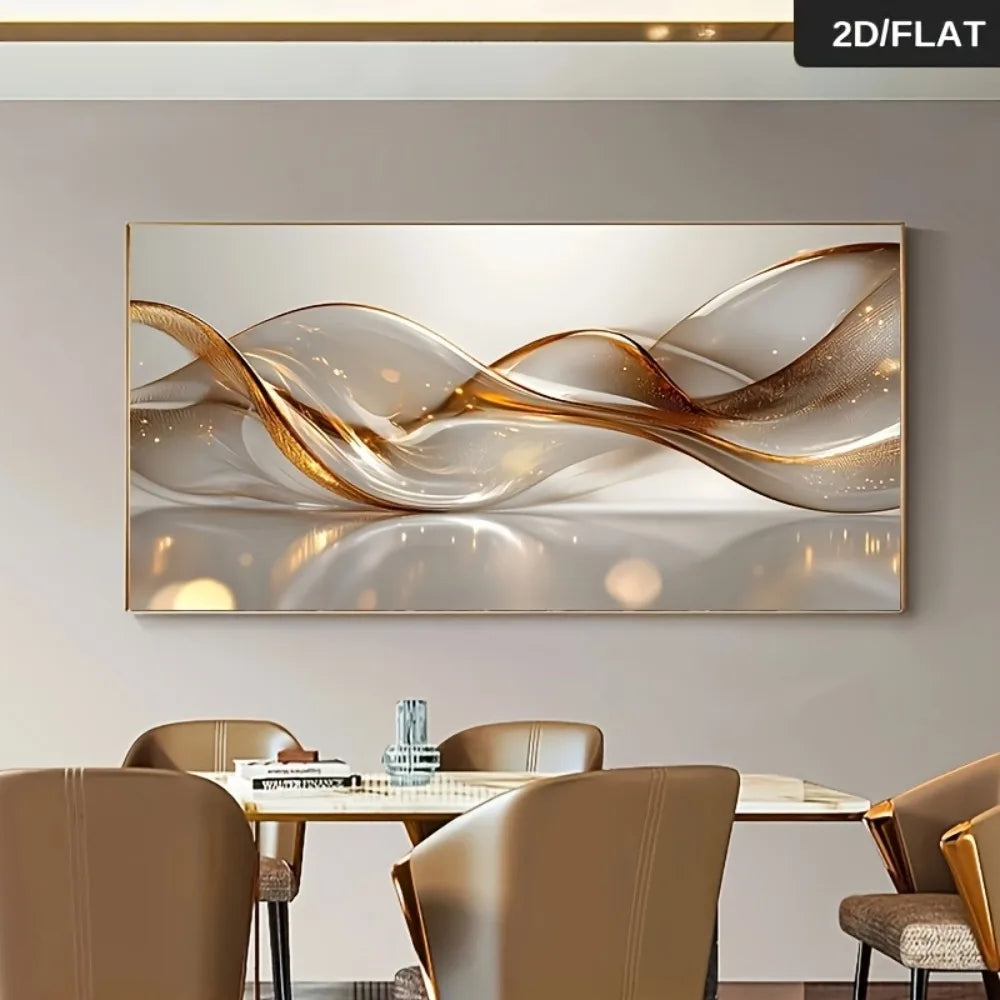 Quadro abstrato branco e dourado