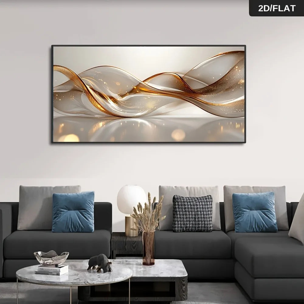 Quadro abstrato branco e dourado