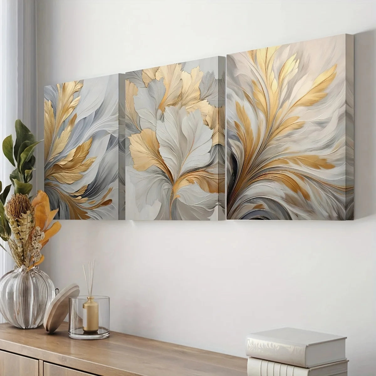 Quadro decorativo flores branco e dourado