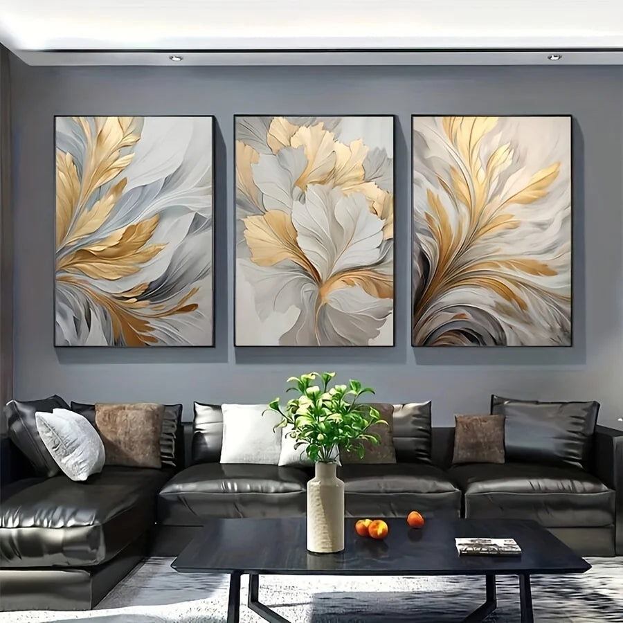 Quadro decorativo flores branco e dourado