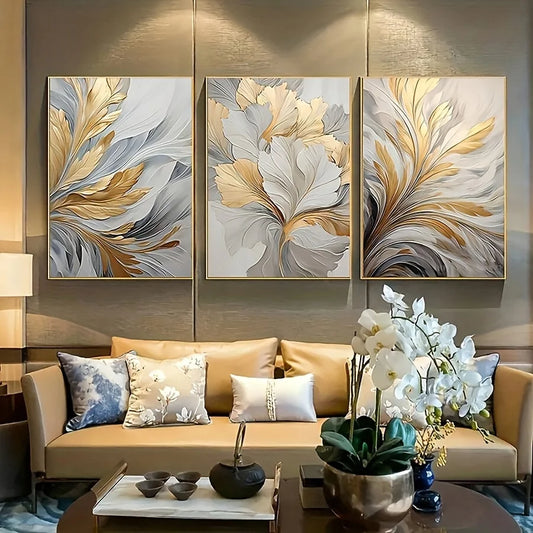 Quadro decorativo flores branco e dourado