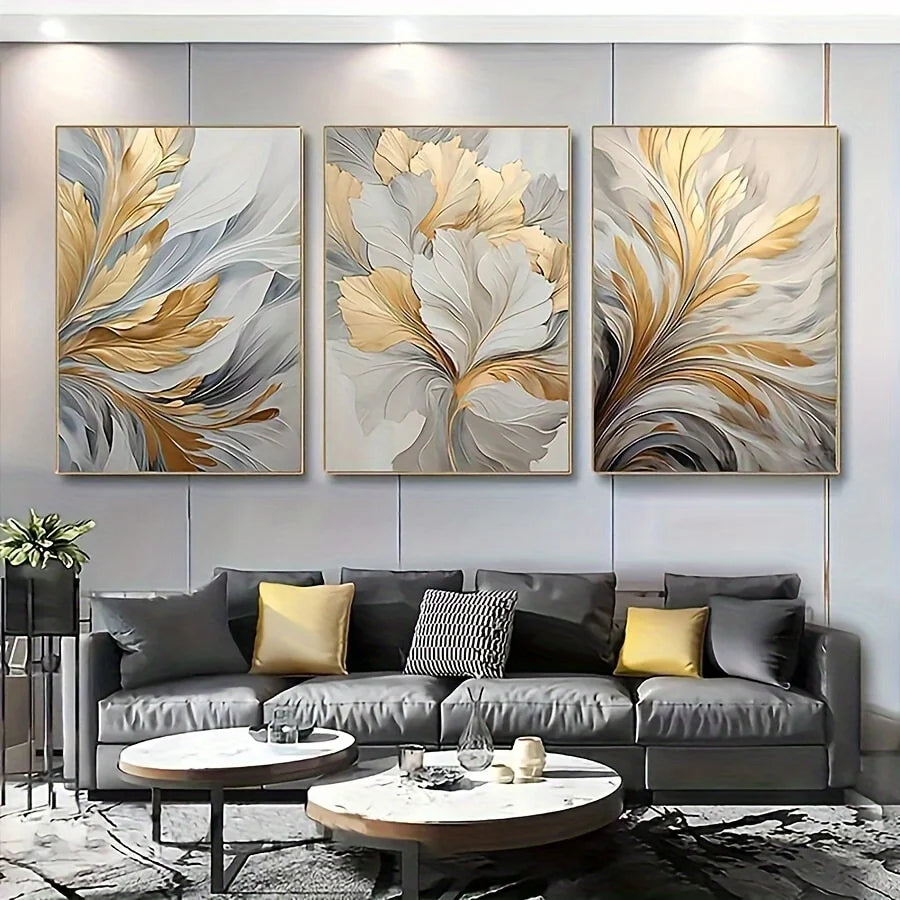 Quadro decorativo flores branco e dourado