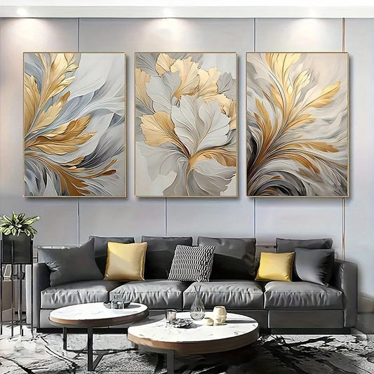 Quadro decorativo flores branco e dourado