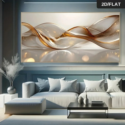 Quadro abstrato branco e dourado